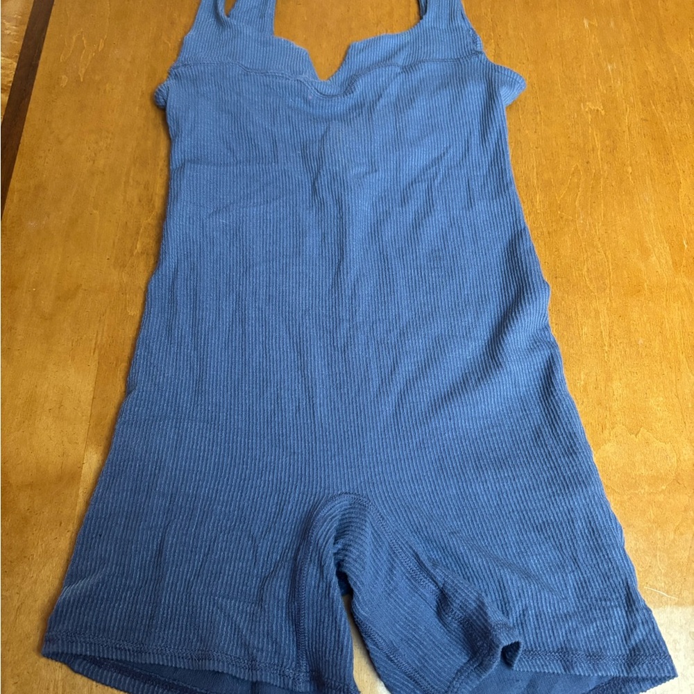 Free People Blue Ribbed Jumpsuit. Small. Grayish Blue. Short.
